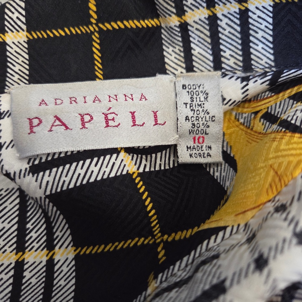Adrianna‎ Papell Vintage 100% Silk Wool Plaid Horn Print 2 Piece Skirt Set Sz 10 - Picture 9 of 12